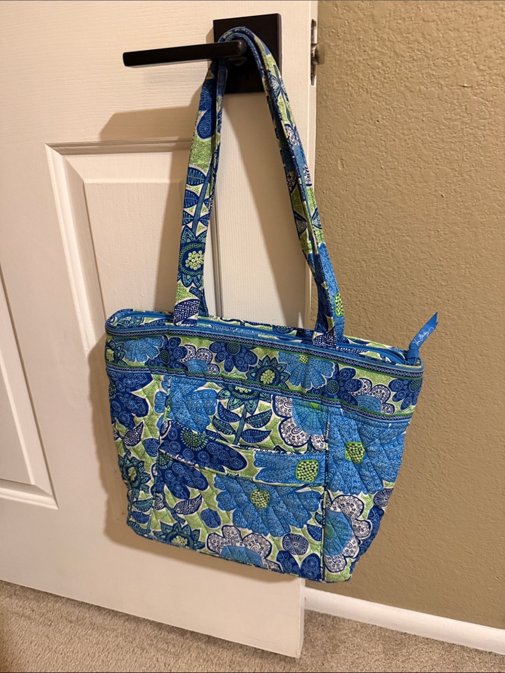 Vera Bradley Quilted Floral Tote in Blue and Green